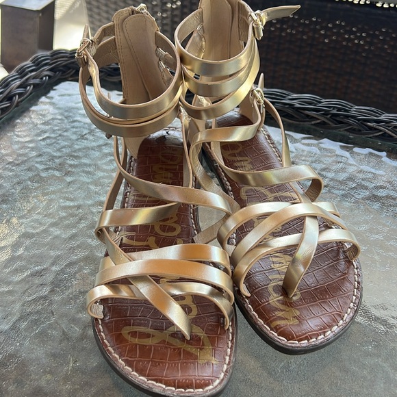 Sam Edelman Ganesa Gladiator Sandals Gold Strappy Flat Leather Women’s 8.5 - Picture 9 of 11